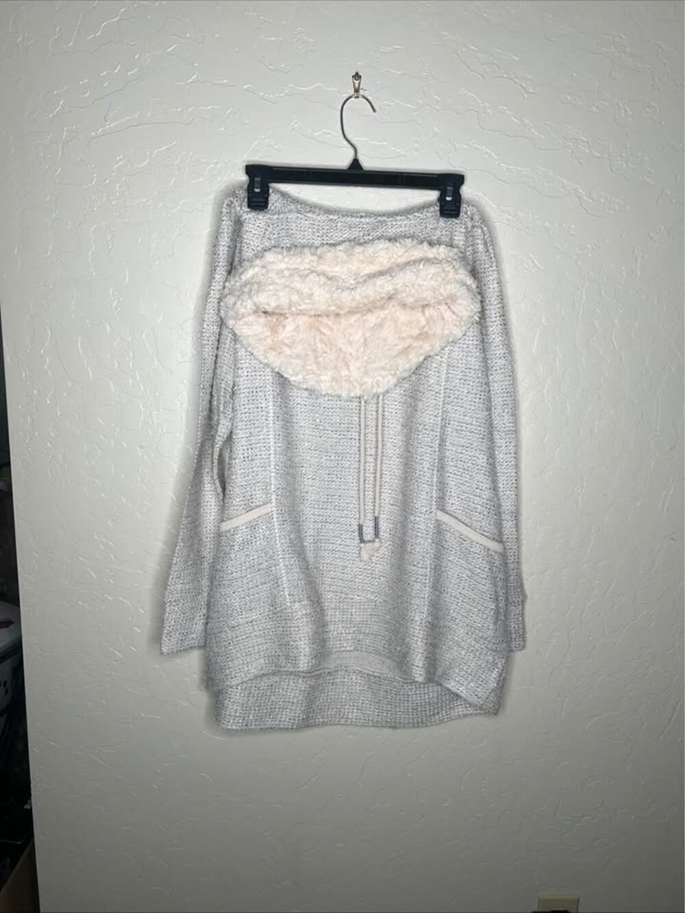 Maurices Grey Knit Faux Fur Cowl Neck Sweater 1x